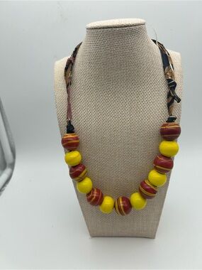 Statement Piece: Yellow and Red Beaded Statement Necklace - Women Jewelry